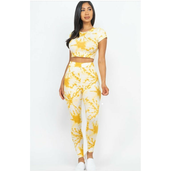 Tie-dye printed crop top & leggings - Sassy Closet Boutique